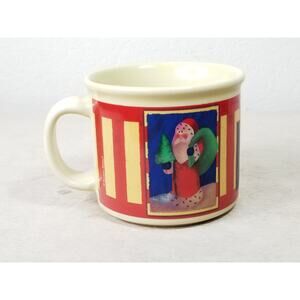 Susan Zulauf Soup Cup Coffee Mug 3 1/4" Christmas Holiday Ceramic Yellow Vintage